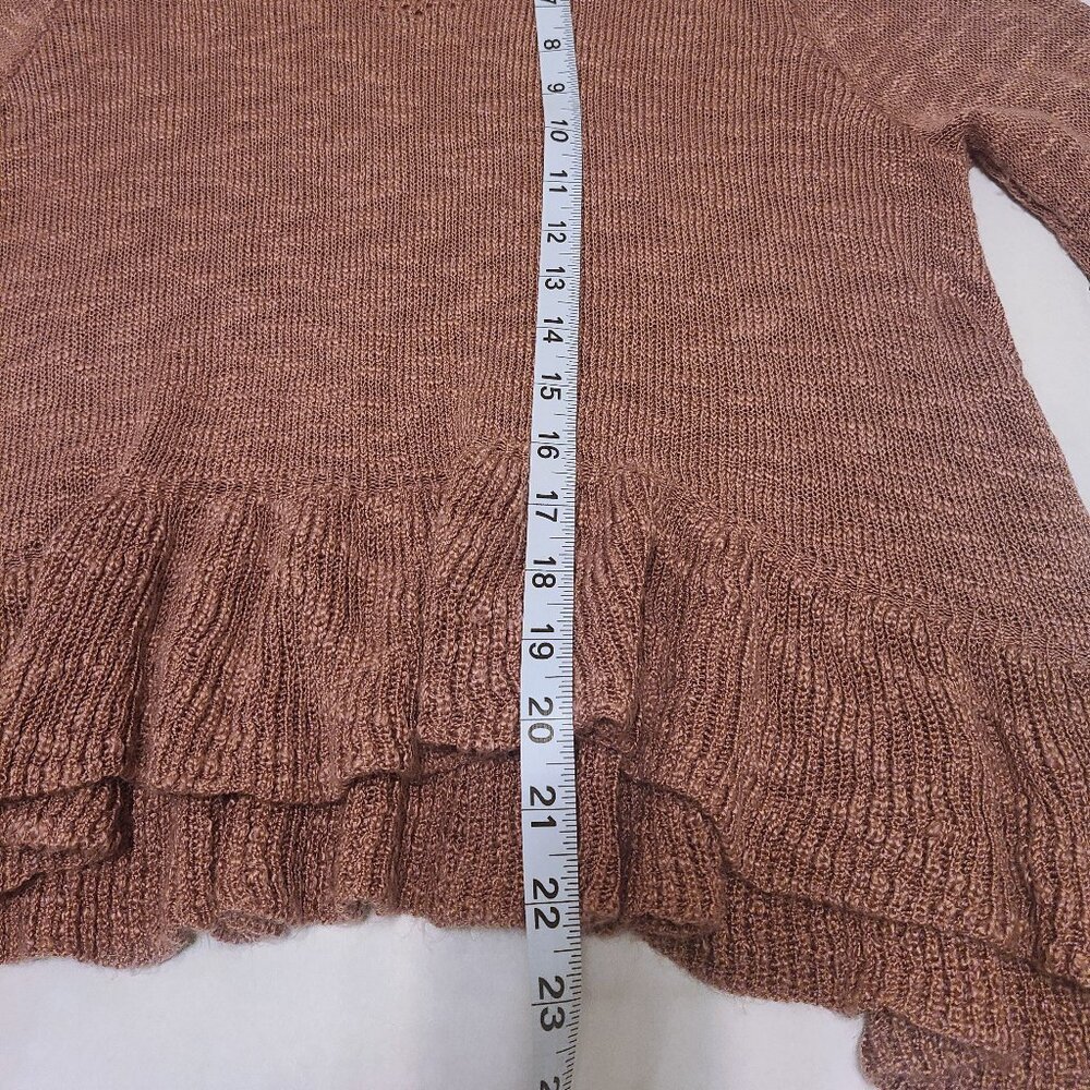 True Craft Dusty Rose Pink Open Knit Sweater – Size Large – Feminine Ruffle Hem - Picture 12 of 12